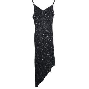 Scala Slip Dress Womens XL Black Beaded Sequin Asymmetrical Hem Formal Evening